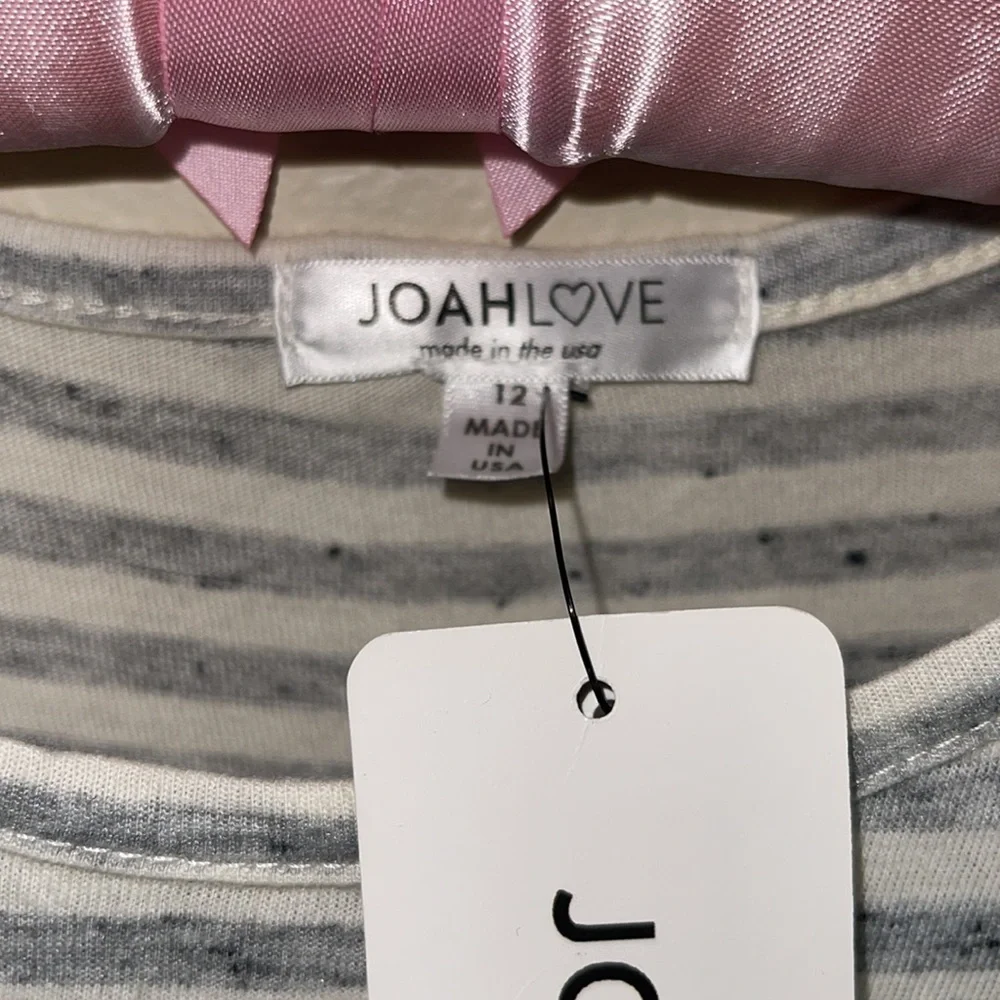 JOAH LOVE Girls Gray White Striped Tiered Ruffle Dress Size 12